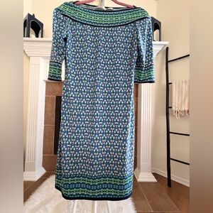 Max Studio Blue and Green Floral-Print Midi Dress